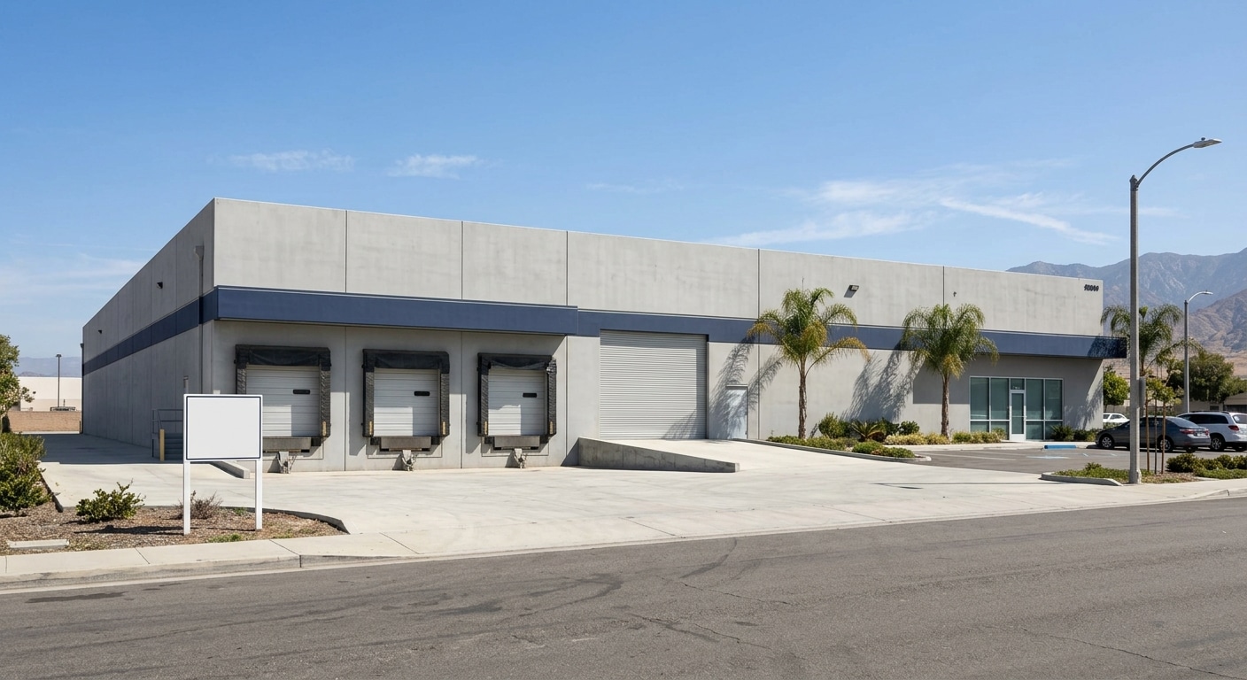 Inland Empire SBA 504 Loan: 2026 Rates & Buy-vs-Lease Math 2 Buy vs lease warehouse Inland Empire — 24,000 square foot tilt-up industrial building with dock-high doors in Fontana, California
