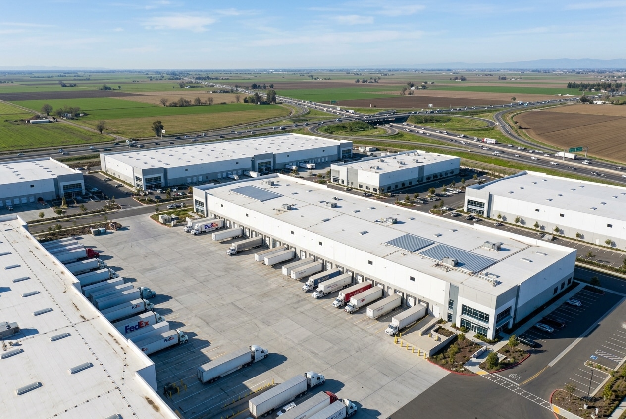 Sacramento Commercial Real Estate Market 2026: Office, Industrial & Multifamily Financing Outlook 1
Sacramento industrial market 2026 — distribution warehouses with truck courts in Natomas, north of downtown Sacramento